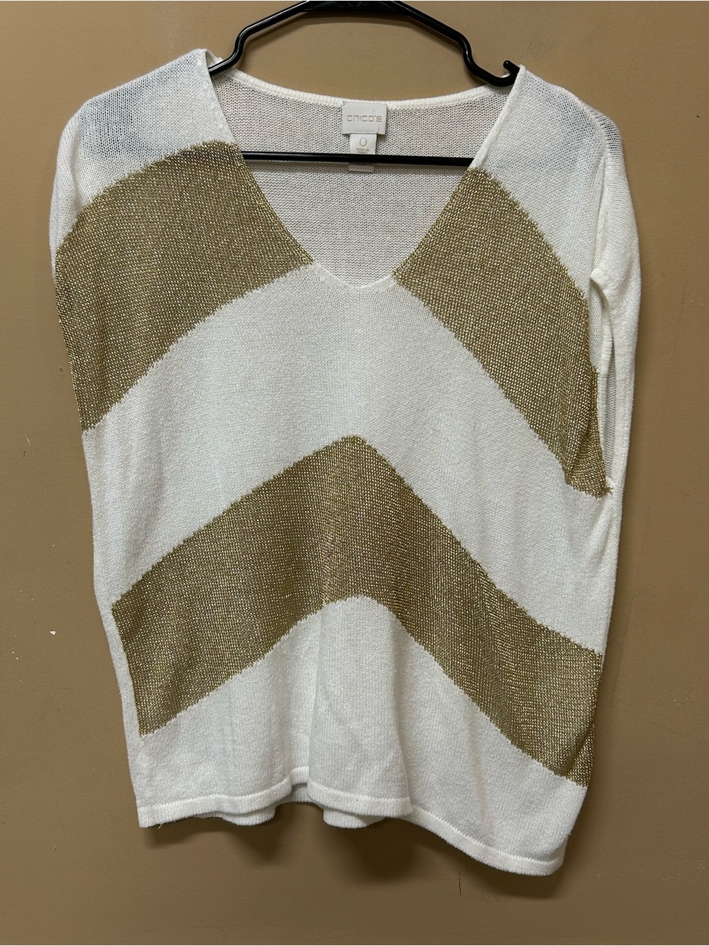 Chicos White Gold Lightweight Short Sleeve Knit Top Size 0 Small